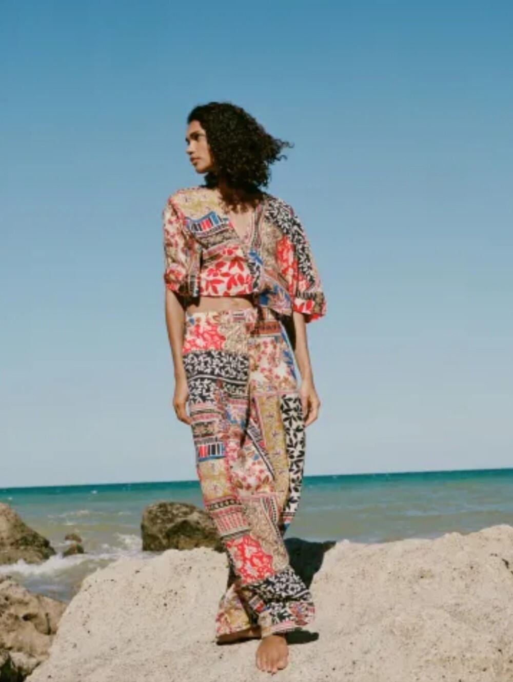 Zara Multipatch Print Matching Set | Crop Top & Wide Leg Pants | Size Medium